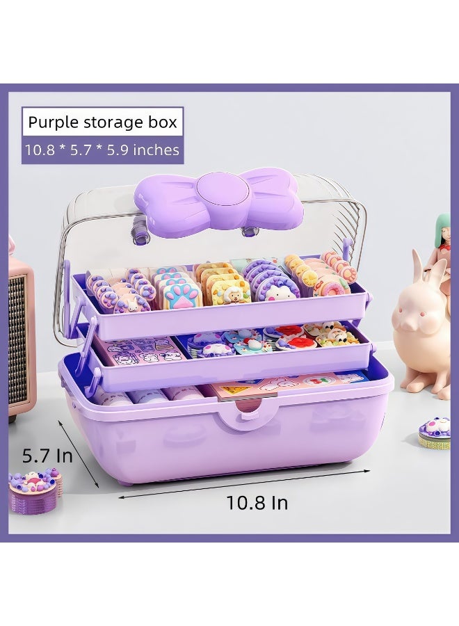 شو وو صندوق تخزين للأطفال، منظم/سلة/صندوق ثلاثي الطبقات، مكعب تخزين ألعاب، صندوق تخزين إكسسوارات الشعر، ربطات الشعر والقلائد، صندوق تخزين إكسسوارات شعر الأطفال، منظم مجوهرات لطيف للبنات، صندوق تخزين مستحضرات التجميل، حاوية تنظيم مجوهرات لطيفة قابلة للقفل، متين وقابل للغسل، لدبابيس الشعر، هدية سفر عملية، للبنات والسيدات - Image 2